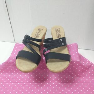 Tuscany By Easy Street Womens Allegro Black Wedge Sandals Size 7.5M